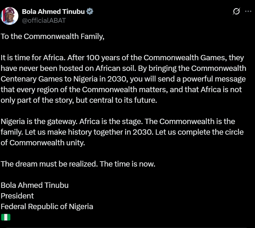 Nigeria's bid for the 2030 Commonwealth Games